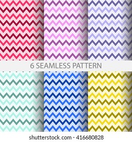 Set of colorful seamless geometric patterns from zigzag.