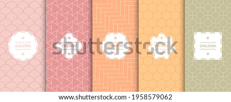 Set of colorful seamless ornamental patterns. Vector geometric oriental minimalistic backgrounds. Symmetric grid textures.