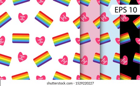 set colorful seamless pattern with heart and LGBT flag. collection vector seamless pattern with gay flag. LGBT pride symbol. Design element for fabric, banner, wallpaper or gift wrap, poster.