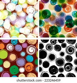Set of Colorful Seamless Pattern with Spirals and Circles