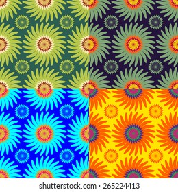 Set of colorful seamless patterns abstract flowers