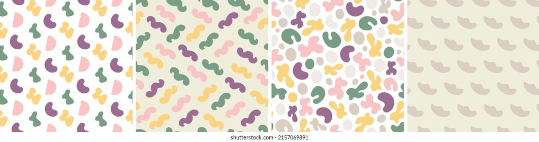 Set of colorful seamless patterns. Bright abstract shapes
