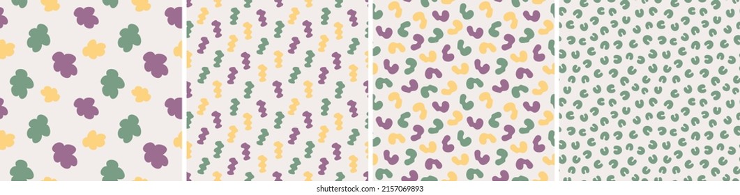 Set of colorful seamless patterns. Bright abstract shapes