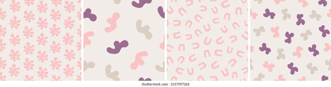 Set of colorful seamless patterns. Bright abstract shapes