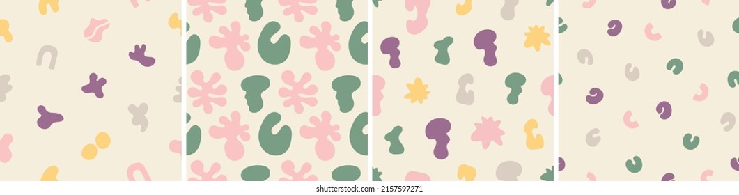 Set of colorful seamless patterns. Bright abstract shapes