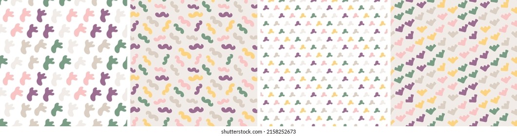 Conjunto de coloridos patrones sin costura. Formas abstractas luminosas