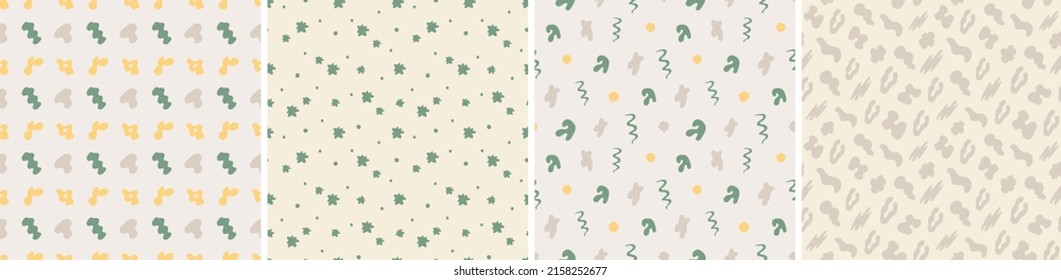 Set of colorful seamless patterns. Bright abstract shapes