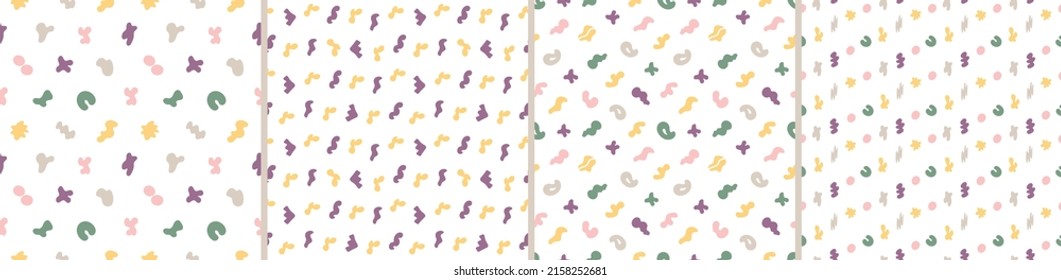 Set of colorful seamless patterns. Bright abstract shapes