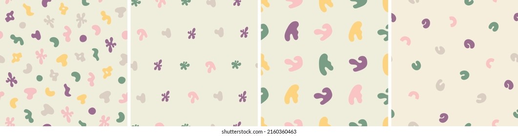 Set of colorful seamless patterns. Bright abstract shapes

