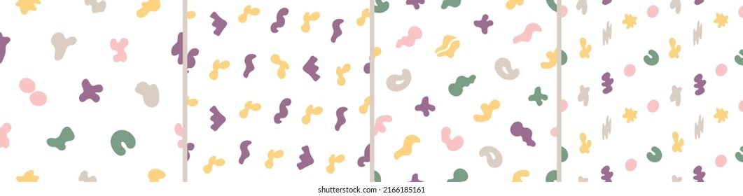 Set of colorful seamless patterns. Bright abstract shapes
