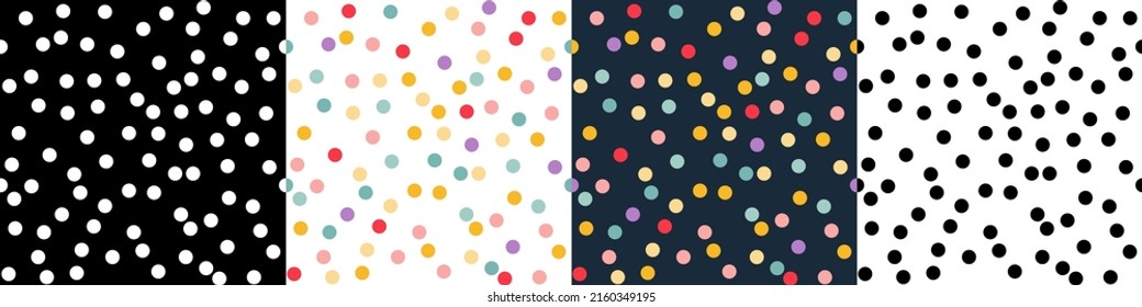 Set of Colorful Seamless Patterns with Confetti. Vector Decorative Carnival Background. Holiday Textured Bg.