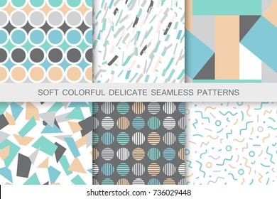 Set of colorful seamless patterns - delicate design. 
