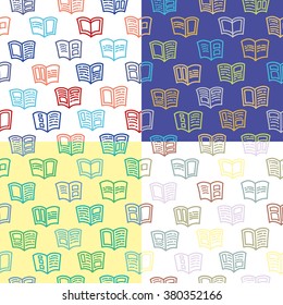 set of colorful seamless patterns with open books