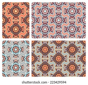 Set of colorful seamless patterns in oriental style