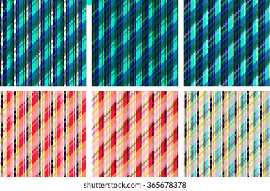 Set of colorful seamless patterns with stripes. Vector backgrounds.