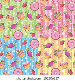 set of colorful seamless patterns with sweets