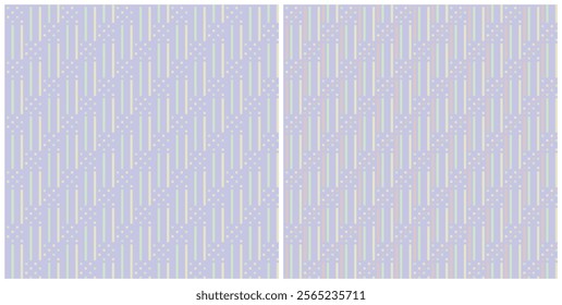 Set of colorful seamless patterns with vertical stripes and dots elements. Endless flat vector design.