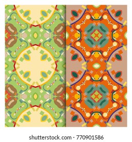 Set of colorful seamless patterns, vertical borders with geometric ornament. Doodle graphic repeating texture for textile fabric, paper print. Tribal ethnic arabic, indian decor. Fashion collection