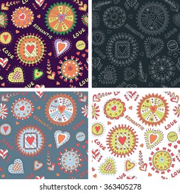 Set of Colorful Seamless Romantic Backgrounds. Valentine's Day Abstract Patterns.