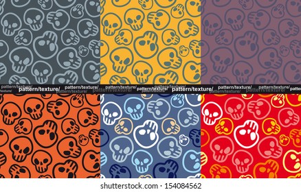 Set of colorful seamless texture with skulls.