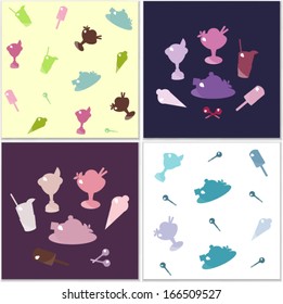 Set of colorful seamless vector backgrounds. Pattern with ice-cream and sweets