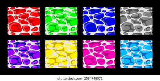 Set colorful seamless water surface patterns with a rippling effect, ocean surface abstract liquid blob organic shapes. posters, textiles, wallpapers designs. Beach party summer vacation backdrop.