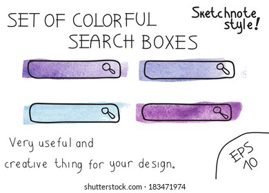 Set of colorful  search boxes. Vector illustration. Sketchnote style
