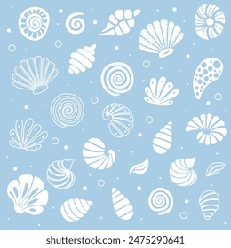 Set of colorful seashells isolated on white background. Vector illustration.