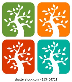 Set of Colorful Season Tree Bold icons, vector illustration 