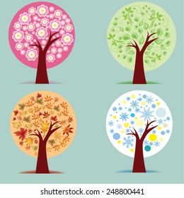 Set of Colorful Season Tree icons, vector illustration