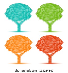 Set of Colorful Season Tree pixel icons, vector illustration
