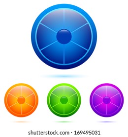 Set of colorful segmented buttons from six divisions