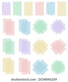 Set of colorful semi-transparent washi tapes isolated on white. Tapes collection in vector. Pieces of decorative tape for scrapbooks. Torn paper. Red, blue, green, yellow, purple