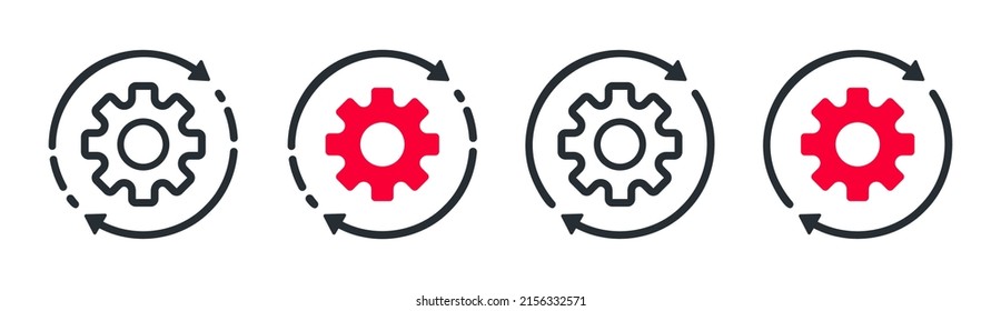 Set of colorful setting icons vector. Tools cog wheel gear sign isolated on white background. Repair icon help options account concept. Progress or construction concept. Cogwheel icons UI. EPS 10.