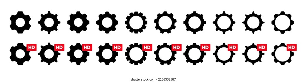 Conjunto de iconos de ajuste colorido vector. Herramientas señalización del engranaje de las ruedas de cog aislado en el fondo blanco. Reparar el concepto de cuenta de opciones de ayuda de iconos. Progreso o concepto de construcción. UI de iconos de rueda de coagulación. EPS 10.