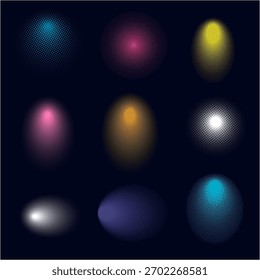 Set colorful shapes elements silhouette halftone effect vector background. Present perfect for flyers, stickers, invitation, banners