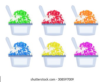 Set of colorful shaved ice with different flavors. Isolated Vector illustration