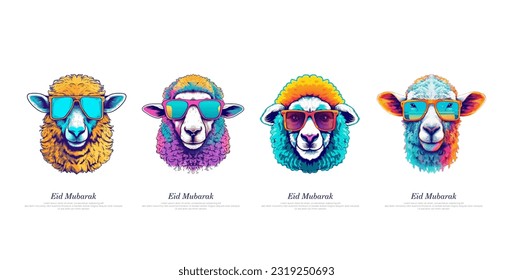 bunte Schafe mit Sonnenbrille Für Eid adha Mubarak