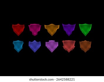set of colorful shield icon for emblem, badge, icon fantasy rpg game