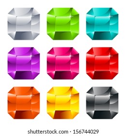 Set of colorful shiny jewels isolated on white