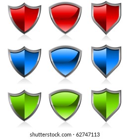 Set of colorful shiny shields.