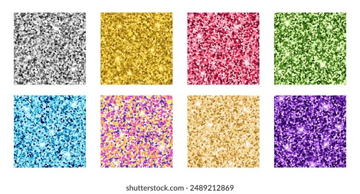 Conjunto de textura brillante de colores brillantes. Colección de fondo de confeti brillante de lujo. Brillante brillante brillante brillante brillo metálico de manchas. Ilustración vectorial
