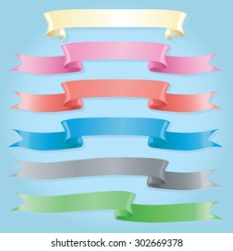A set of colorful, shiny, vector satin ribbons of various sizes and styles - great for cards, invitations or banners. The ribbons are grouped individually for easy editing and color changes.