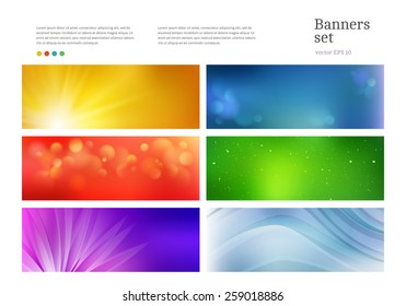 Set of colorful shiny web banners. Vector blurred backgrounds.