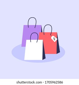 Set of colorful shopping bags Isolated on the purple background