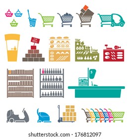 SET OF COLORFUL SHOPPING MALL ICONS