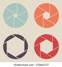 Set of colorful shutter aperture icon symbol. Vector flat illustration