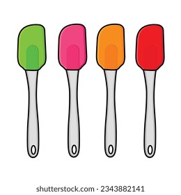 Set of colorful silicone spatula isolated on white background