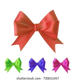 Set of colorful silk ribbon bows isolated on white