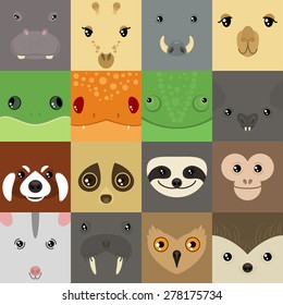 set of colorful simple animal faces